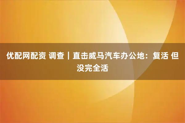 优配网配资 调查｜直击威马汽车办公地：复活 但没完全活